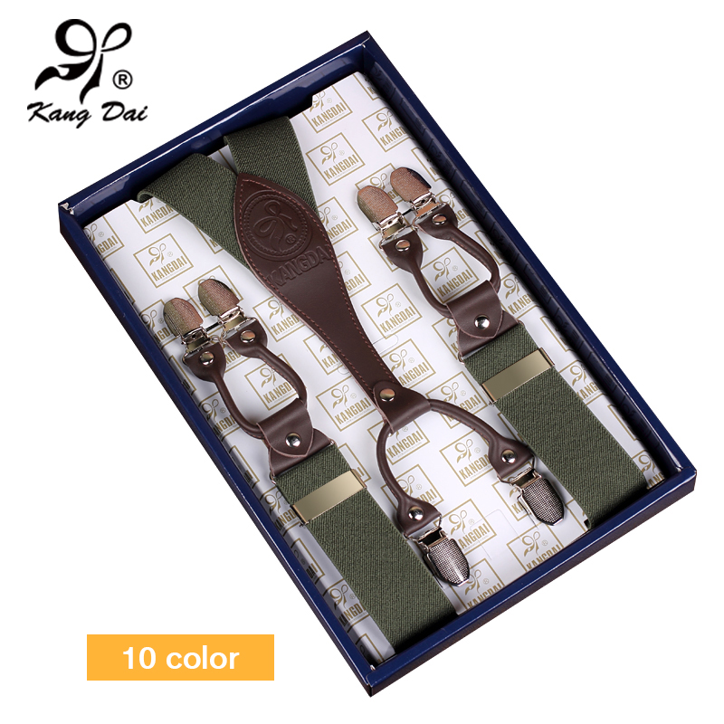 

Kangdai 2020 Men Suspenders Wide Adjustable Leather Pants Brace Alloy 6Clips Male Casual Elastic Suspender Strap BraceMF604