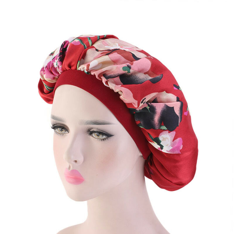 

2020 New Fashion Silk Satin Night Sleep Cap Hair Bonnet Hat Head Cover Wide Band Adjust Elastic