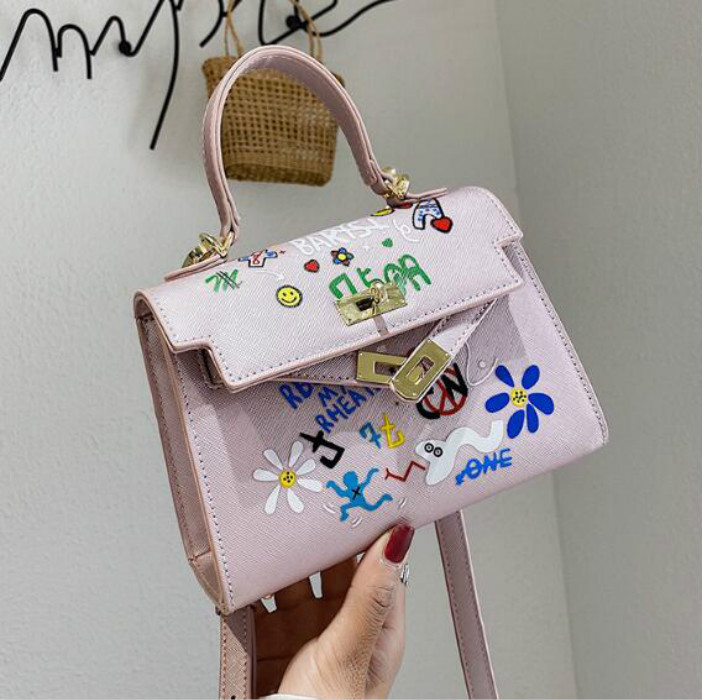 

2020 Mini Kely Handbags Lady Small Crossbody Bag Fashion Women Graffiti Shoulder Bags Messenger Bag-Shelala, Pink