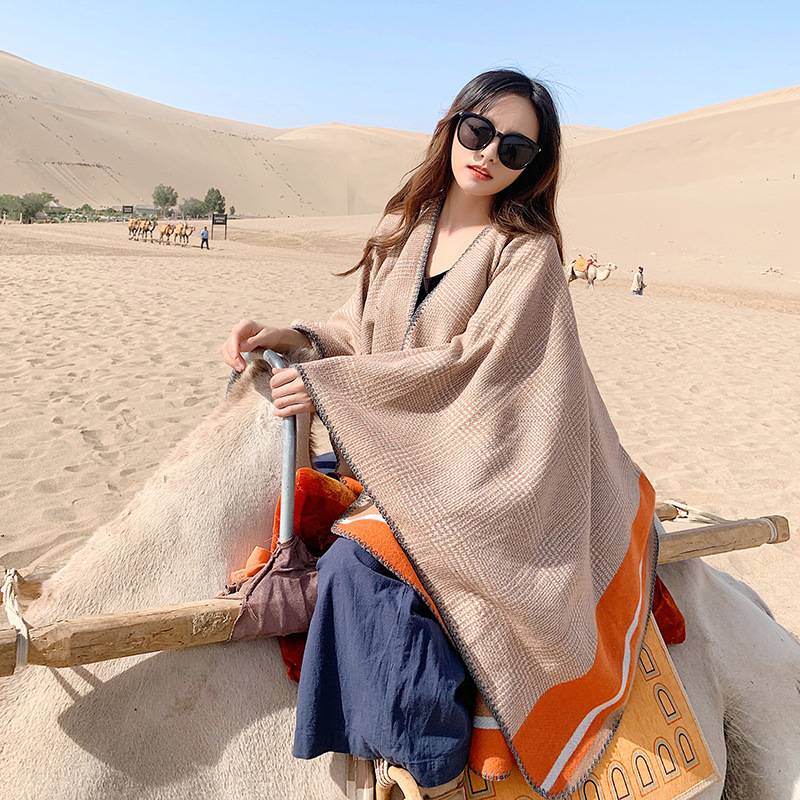 

Women Korean Split Coat Thickened Warmth Cashmere Summer Air-Conditioned Room Cloak Blanket Autumn Winter Big Shawl Scarf