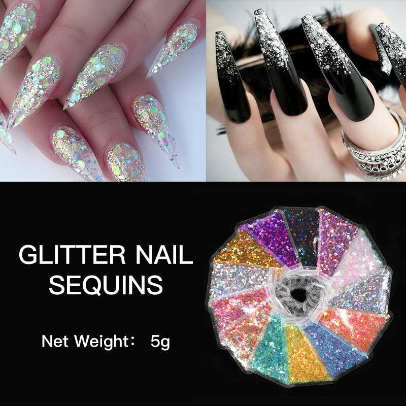 

1 Bag Mixed Nail Glitter Powder Sequins Colorful Translucent Nail Glitter Powder 3D DIY Sliders Dust For Art Dec