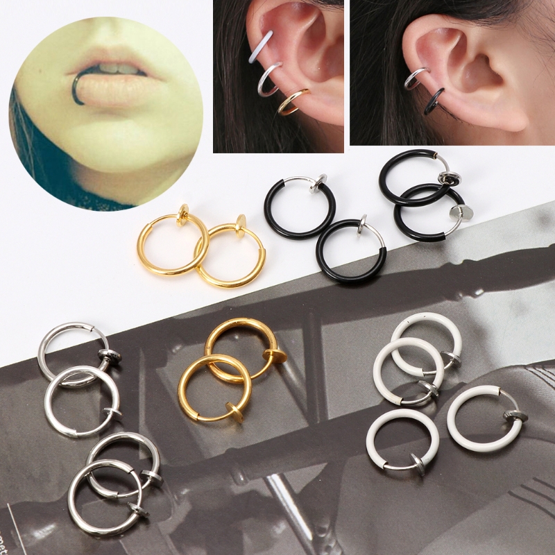 

Hoop & Huggie 4Pcs Clip On Fake Earrings Non-pierced Nose Rings Lip Ear Body Jewelry