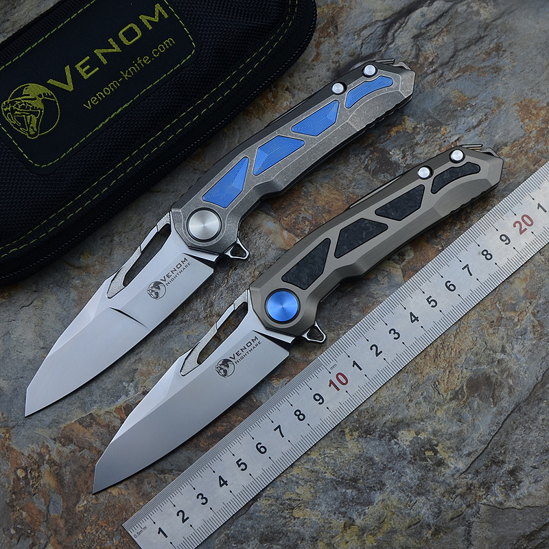 

VENOM NIGHTMARE Kevin John M390 Titanium handle Flipper folding knife ball bearing pocket knife camping hunting knives EDC tools