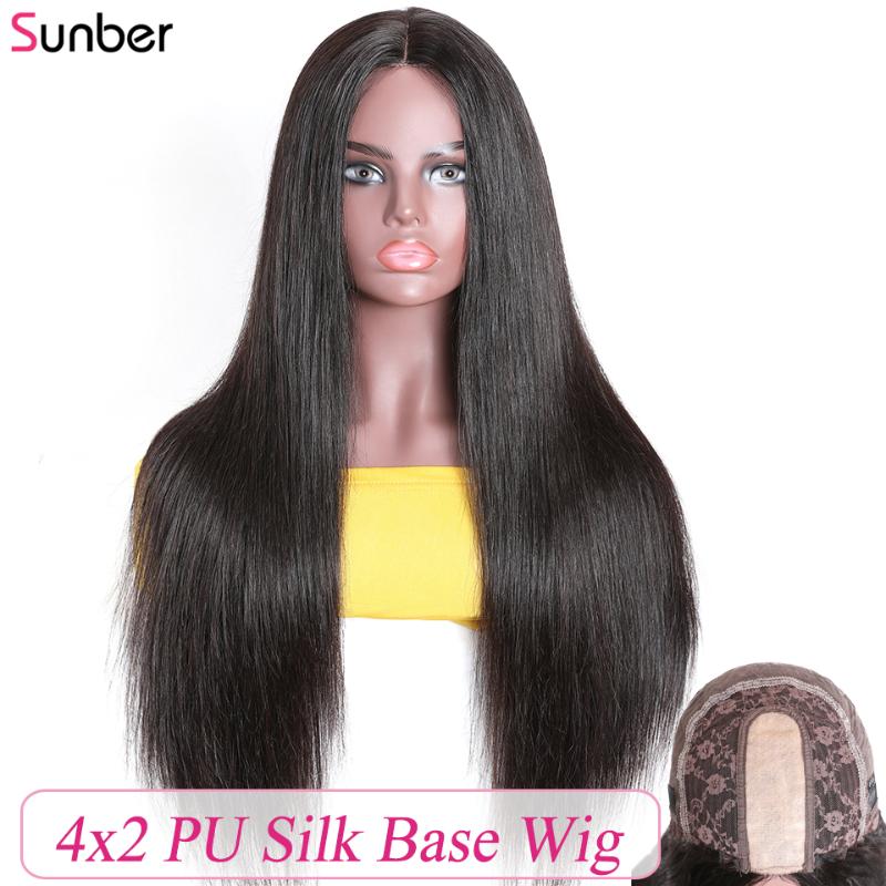 

Sunber Straight Silk Base Lace Wig Near to Real Scalp no glue 150% density Remy Hair 10-24 inches Peruvian New Lace Wig, Natural color