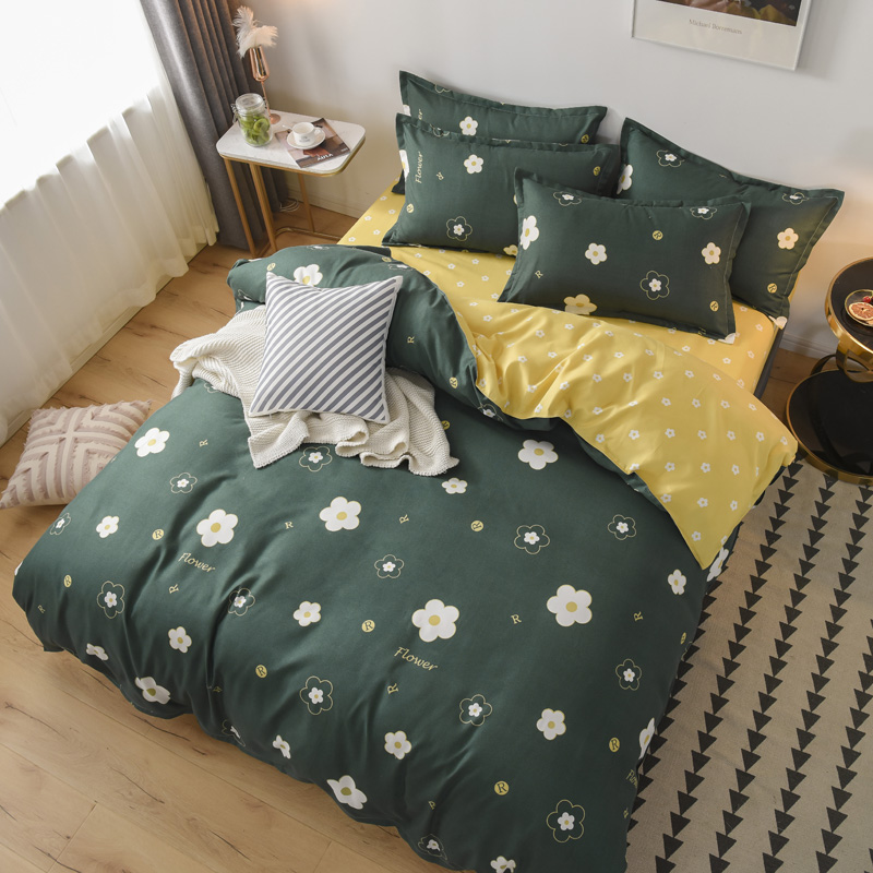 

Bedding Sets Thickened Sanding Four-piece Bed Cotton Solid Color Linen Quilt Simple Single Double Large, 05