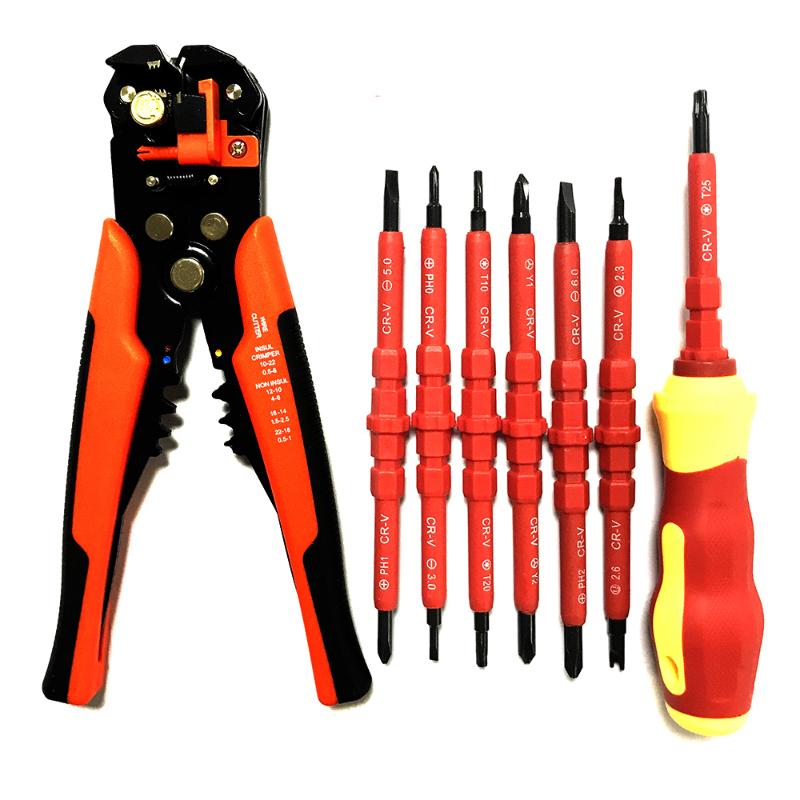 

Screwdriver Set Electrician Pen Kit Hand Tools Pliers Automatic Wire Stripper Tubular Crimping Tools Hand Crimping Tool