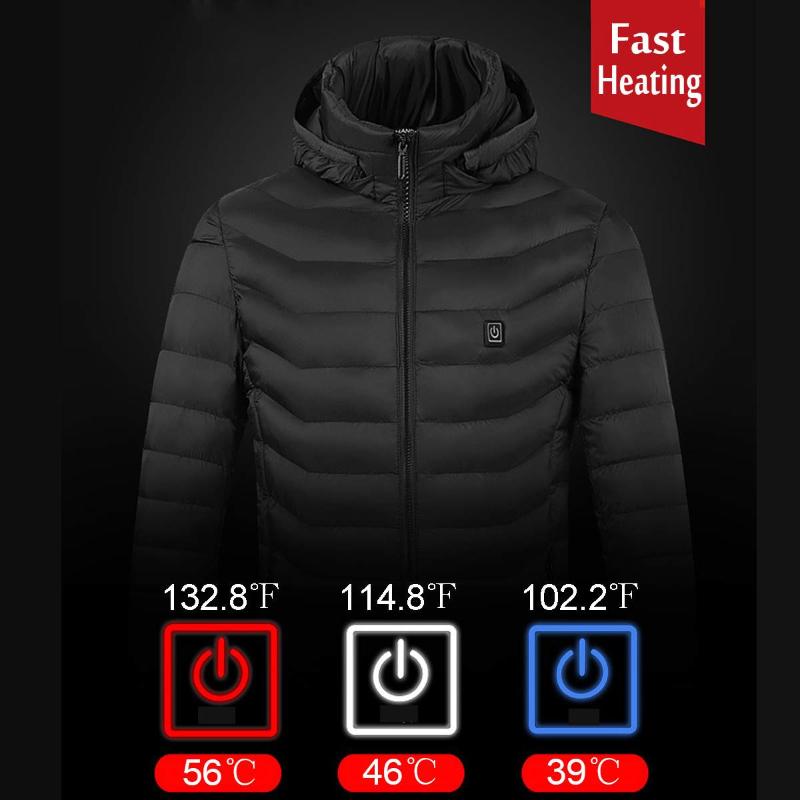 

2021 Upgrade 8 Heating Zones Mens Women Heated outdoor vest USB Electric Heated Hooded Long Sleeves Jacket Thermal Clothing Ski, Black