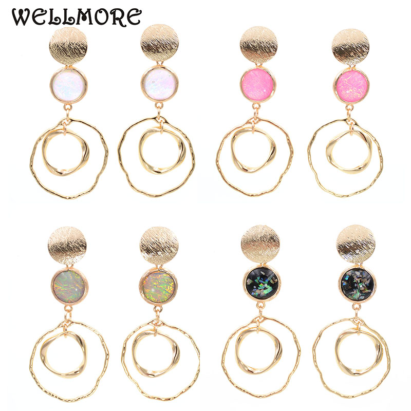 

WELLMORE metal Drop Dangle Earrings Statement round alloy Earrings for Women bezel setting resin earring Wedding fashion Jewelry