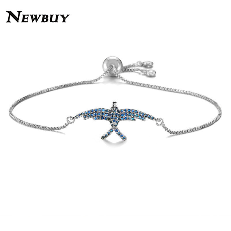 

NEWBUY Fashion Blue Cubic Zirconia Eagle Charm Bracelets For Women Delicate Free Eagle Lucky Bracelets Best Gift For Birthday