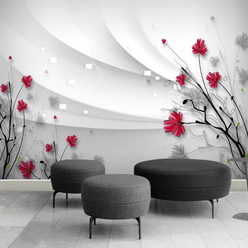 

Custom 3d Wall Paper Silk Wallpaper for Walls 3d Murals Background Hand drawn line drawing flowers Living Room Home Improvement, Embossment paper