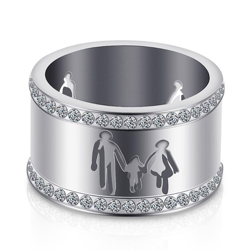 

Two row CZ crystal Pave 316L Stainless steel hollow out family ring for Women