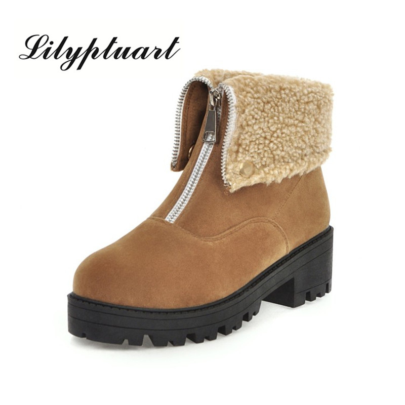 

2020 new plus velvet short boots women's thick bottom winter front zipper boots in thick with warm cotton snow, Black