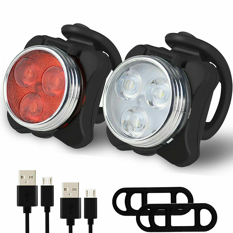 

Bike Lights Aluminum Bicycle 3 LED Front Rechargeable Head Tail Clip Light With USB Waterproof Lamp