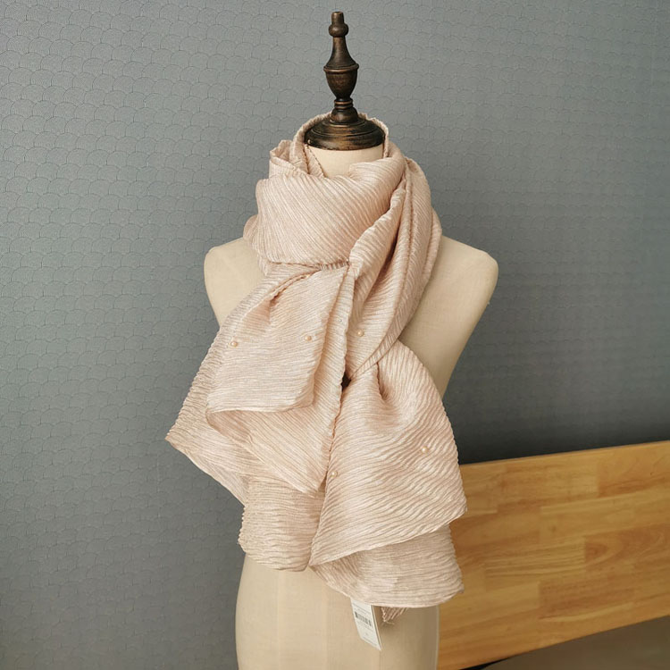 

HOT SELLING Miyake fold fashion pure color Soft and comfortable shawl scarf dual purpose Beading Soft silk scarf shawl IN STOCK