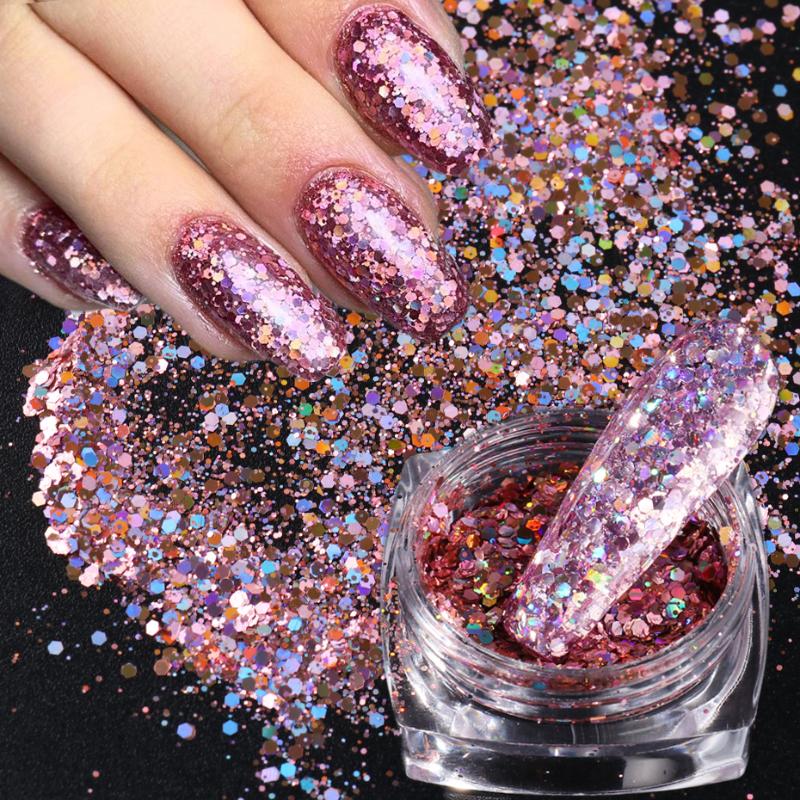 

1 Box 3D Hexagon Nail Glitter Sequins Holographic Mermaid Flakes Nail Art Powder Sparkly Gold Pigment Slices Decorations TRAD/AS