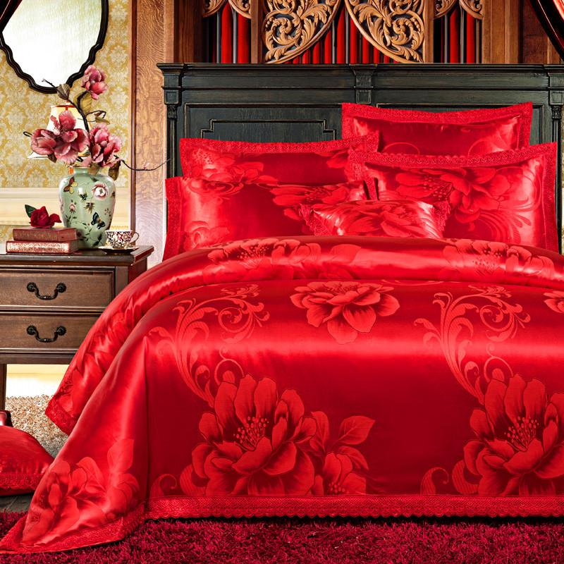 

Cotton Silk Satin Pink Red Luxury Bedding set Queen King size Bed set Duvet/Quilt cover Bedsheet linen funda nordica cama, Bedding set 14
