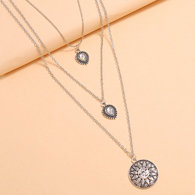 

European and American Temperament Multi-layer Head Taiyanghua Drop Necklace Personality Metal Simple Fashion Trendy Women