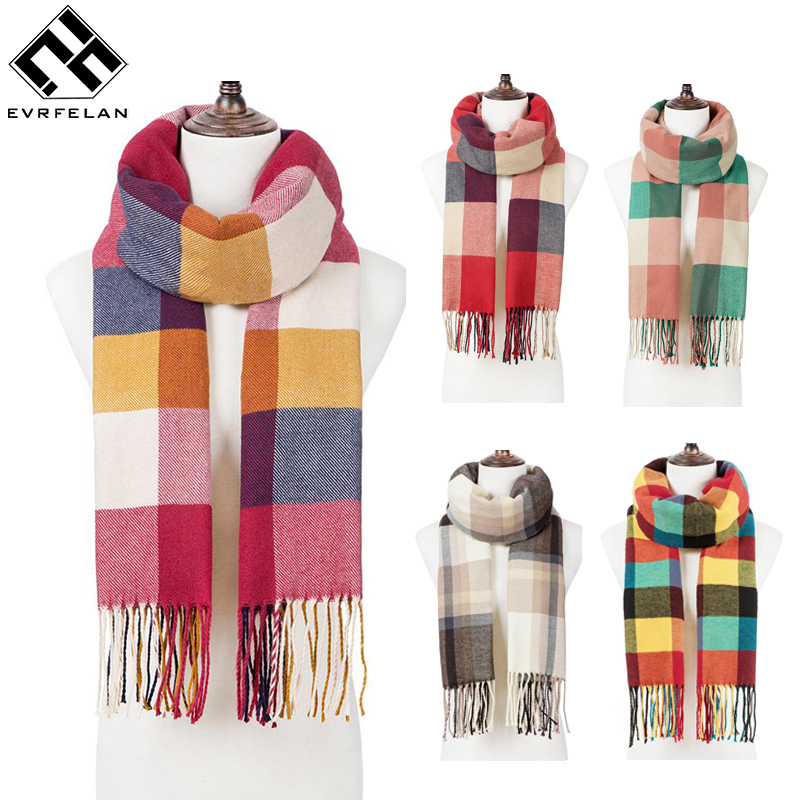 

Evrfelan Women Scarf Classic Plaid Winter Scarf Shawls Rectangl Long Size Winter Scarves Ladies Shawl Tassel bufand