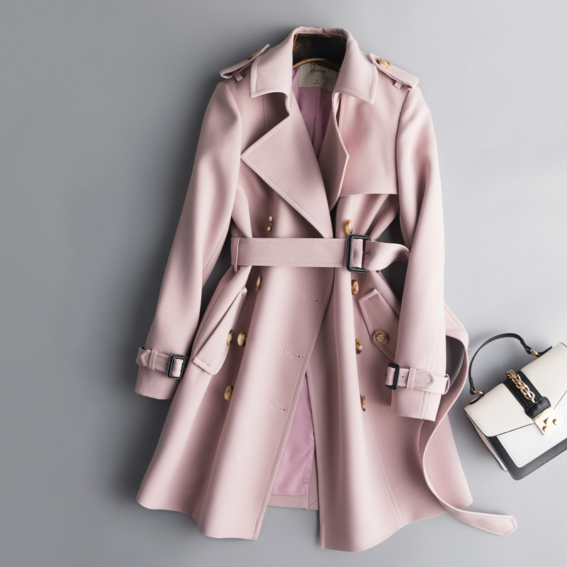 

Trench Coat Women Fashion Autumn Clothes Windbreaker Long Casual Coats Ladies Elegant Coats Casaco Feminino LWL684, Ivory