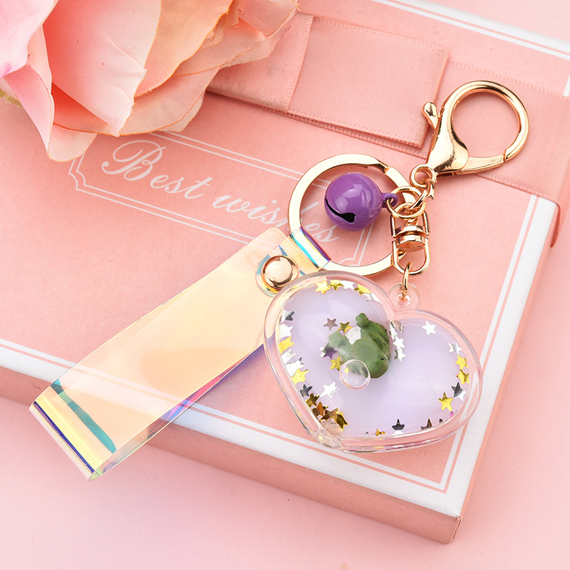 

Love Milk BottleCut Surface Polygonal Animal Floating Doll Keychain Liquid Quicksand Oil Panda Cute Car Bag KeyRing Pendant