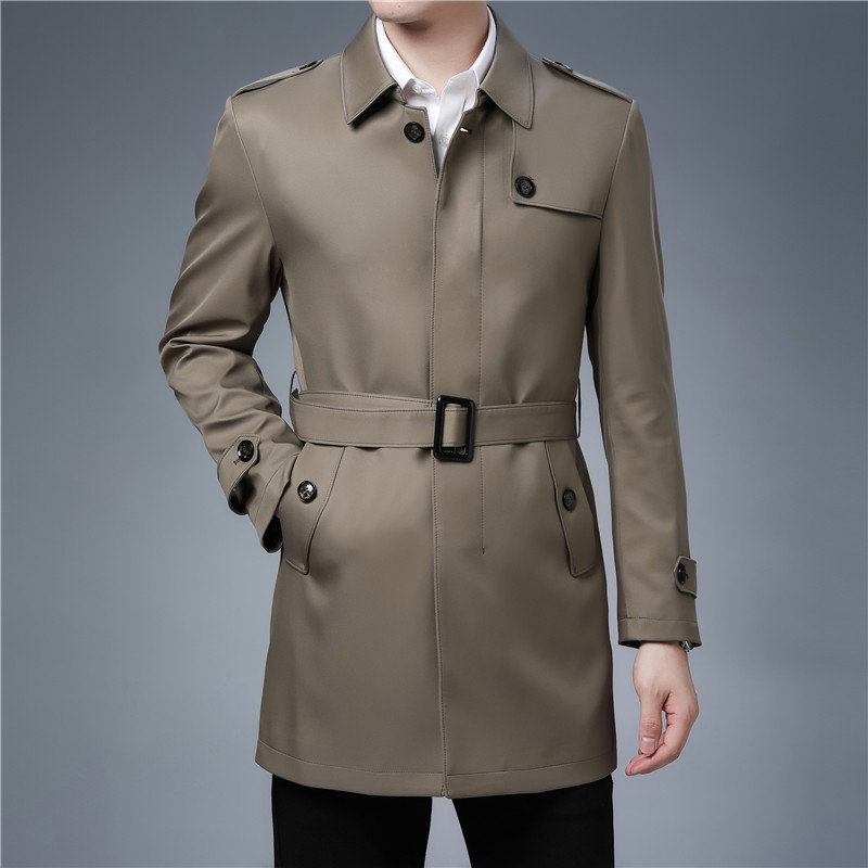 

2020 Long Winter Coat Mens Trench Coats With Belt Khaki Vintage English High End Business Casual Temperament Windbreaker Jackets