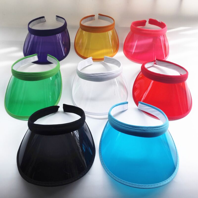 

New PVC Plastic Sun Visor Hats Women's Large Brim Candy Casual Windproof Caps For Cycling UV Protection Sunscreen Hats, Red