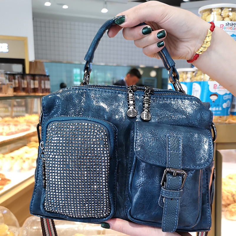 

Women Crystal Shoulder Bags Luxury 2020 New Totes Zip Leather Punk Handbag Patchwork Ladies Buckle Belt Crossbody Bags for Women, Beige