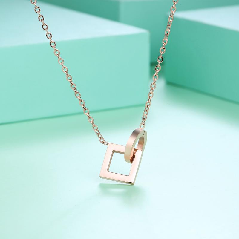 

SAINMAX Stianless Steel Chain Necklaces For Women and Girls Roud and square Pendants Fashion Jewelry Wholesale Necklaces