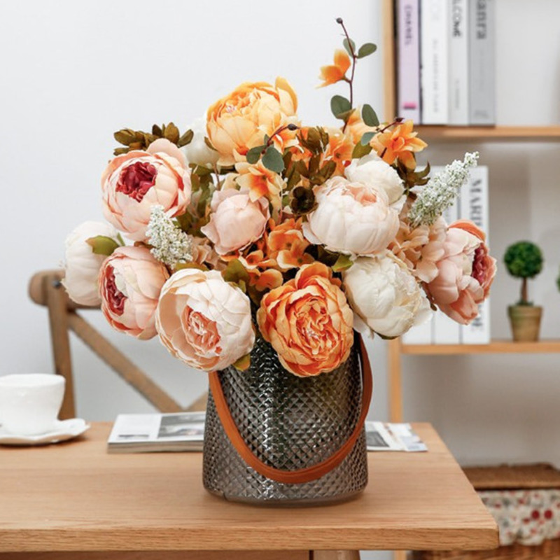 

47cm European Artificial Flower Bonquet Peony Decorative Party Silk Fake Flowers For Home Hotel Decor DIY Wedding Decoration, Blue