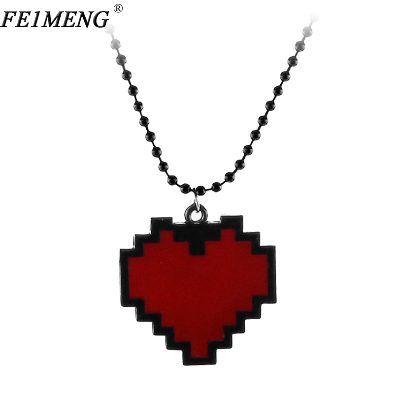 

Anime Pixels Heart Necklace Undertale cosplay of Frisk - 24" Length red heart pendant Necklaces For Women Men Fashion Jewelry