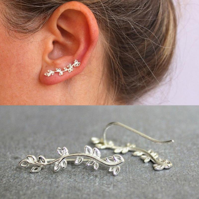 

Stud Multiple Leaf Women Climber Earring Girl Fashion Crawlers Cuff Wrap Jewelry Anniversary Gift Gold/