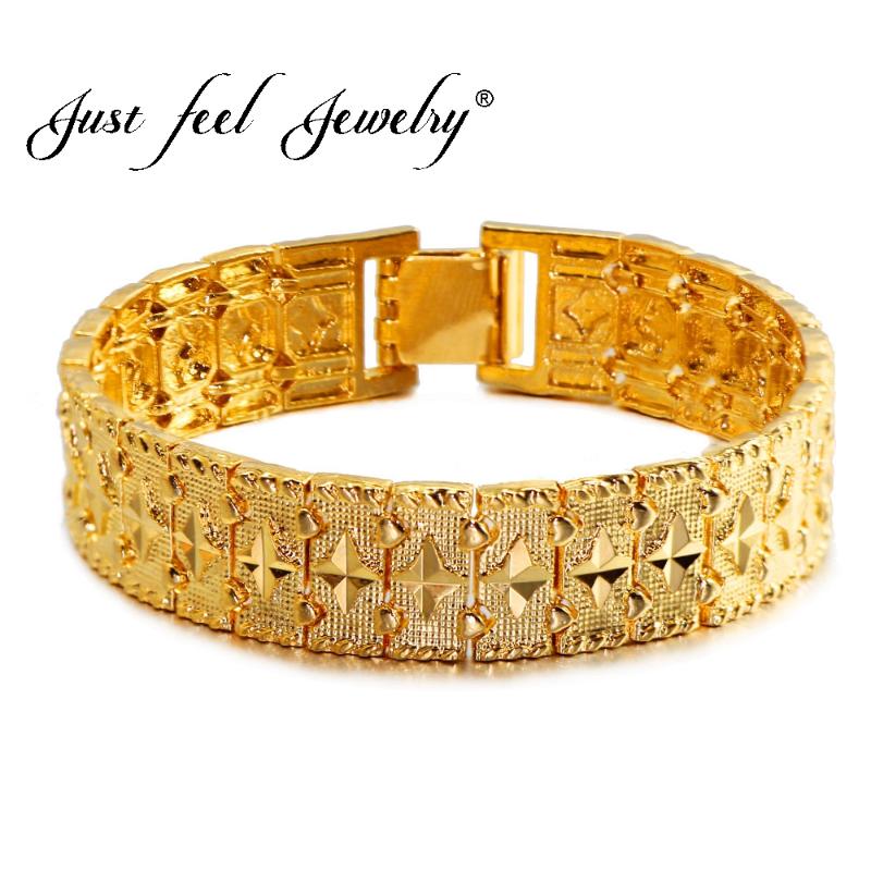 

JUST FEEL Fashion 21CM Length Gold Color Copper & Brass Wide Bracelet Unisex Punk Chunky Chain Jewelry Africa,Arab Jewelry Items