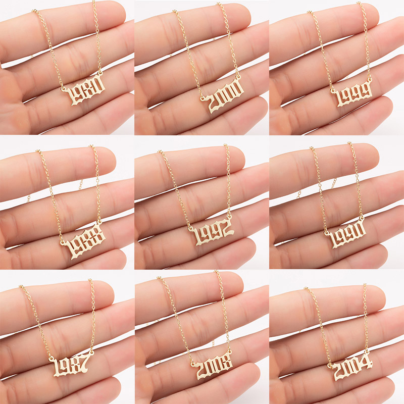 

KSRA 1980-2020 Birth Year Number Stainless Steel Necklace for Women Fashion Chain Pendant Necklace Jewelry Birthday Gift New