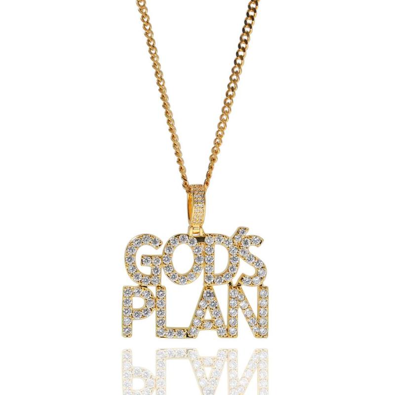 

Hip Hop Paved Cubic Zirconia Iced Out Bling Gold Silver Color GODSPLAN Letter Pendants Necklace for Men Women Rapper Jewelry