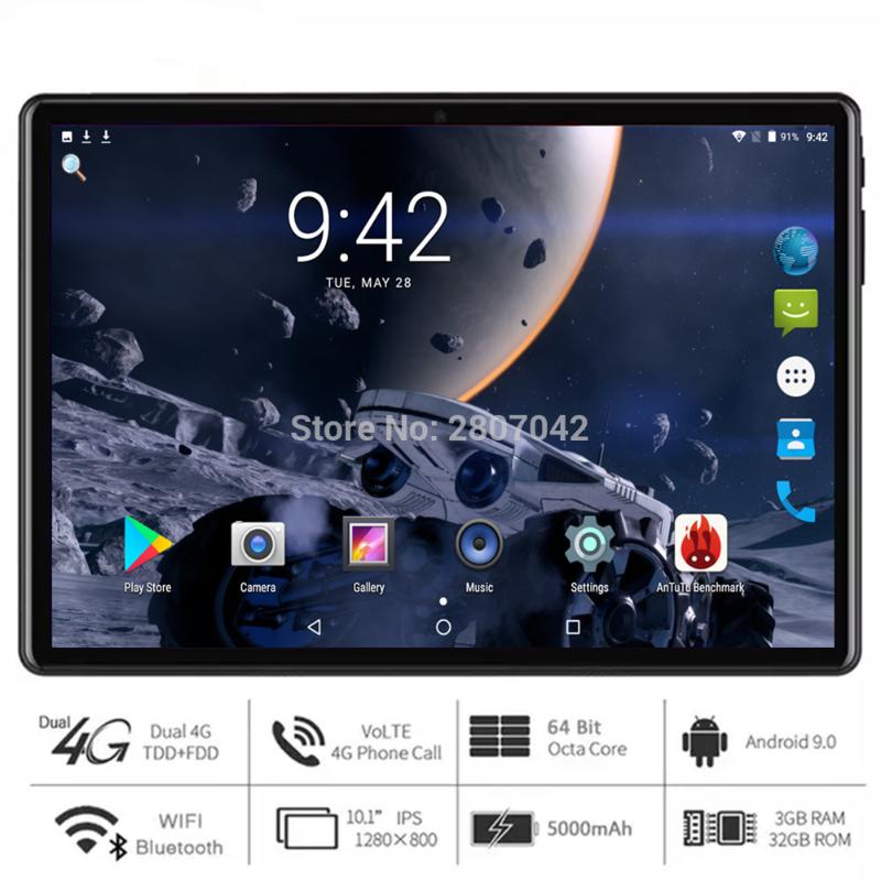 

2020 Super Tempered 2.5D Screen 10 inch tablet PC Android 9.0 OS Octa Core 3GB RAM 32GB ROM +TF card 64GB 5G Wifi GPS Tablet, Black