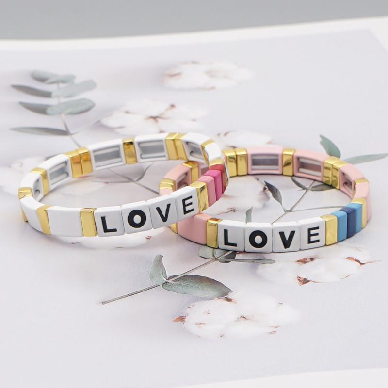 

Shinus Women's Bracelets On Hand LOVE Letter Bracelet Couple Jewelry Gift Enamel Tile Bead Bangles Wholesale Metal Boho Pulseras
