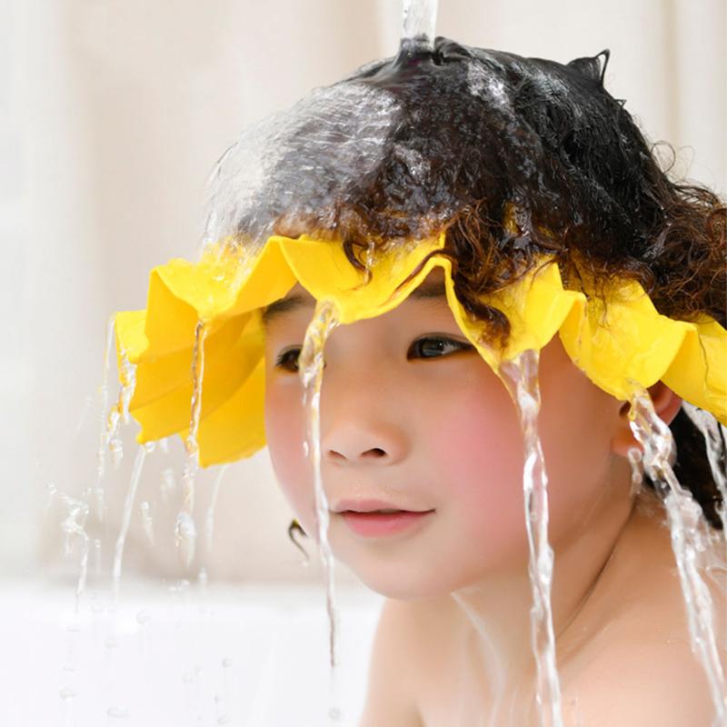 

2pcs Kids Shower Cap Adjustable Size TPE Bathing Hat Elastic Waterproof Infants Ears Eyes Protection Safety Visor Hair Shield