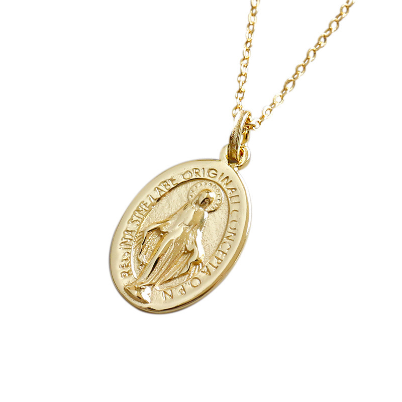 

Fashion sterling silver 925 necklace for women,Gold oval pendant,Virgin Mary religious face,short chain,party Anniversary gifts