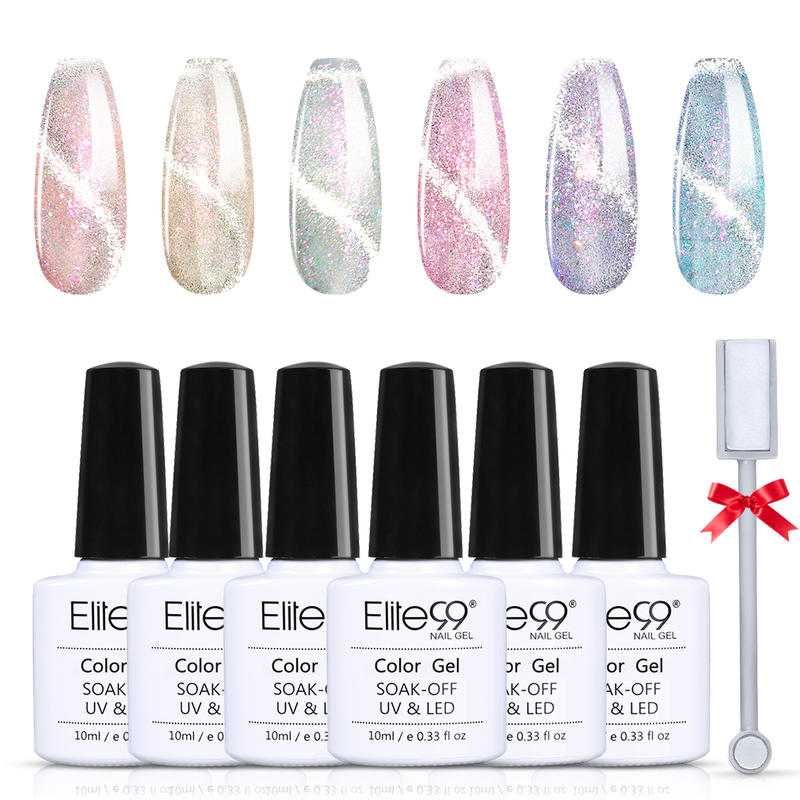 

Elite99 6PCS Cat Eye Gel Nail Polish Set with Magnet Stick Soak Off Glitter Shimmer Magnetic Gel Polish Hybrid Varnishes Nails
