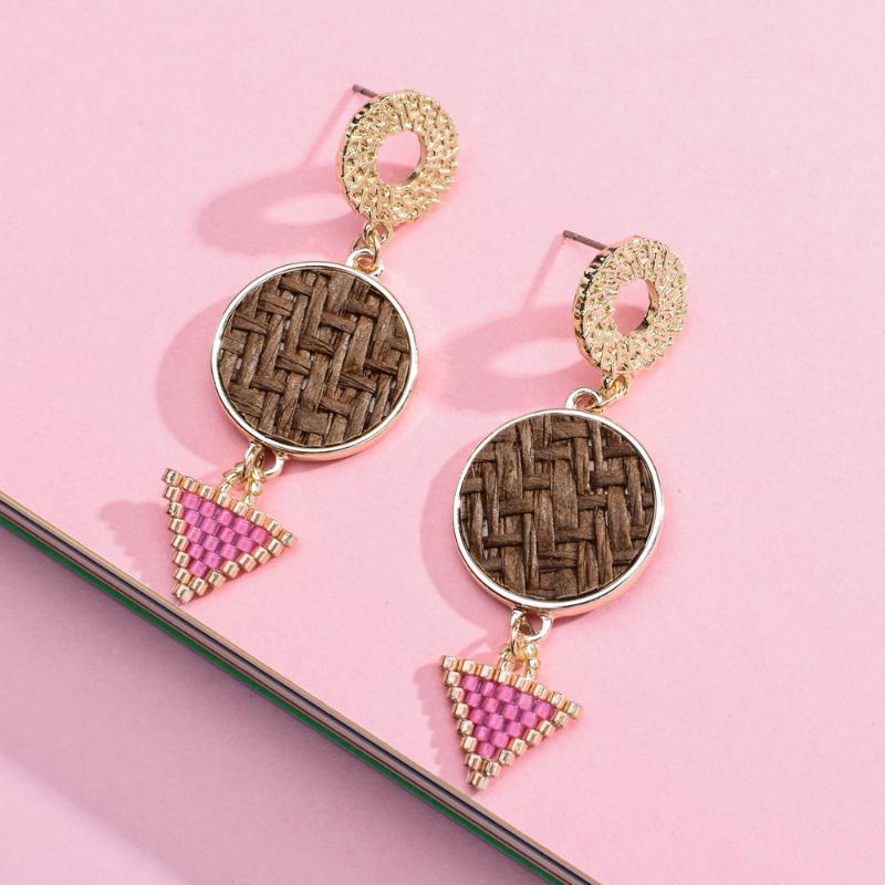 

Endless Story Women Rattan Earrings Pink Miyuki Seed Beads Triangle Fem Long Drop Hoop Earrings Wedding Lady Girlfriend Jewelry