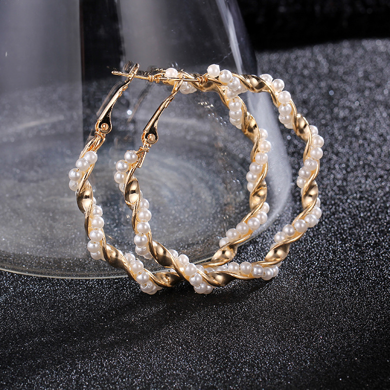 

Fshion Gold 4cm 5cm 6cm Exaggeration Big Flower Circle Earrings For Women Large Beaded Pearl Drop Earrings Wedding Jewelry