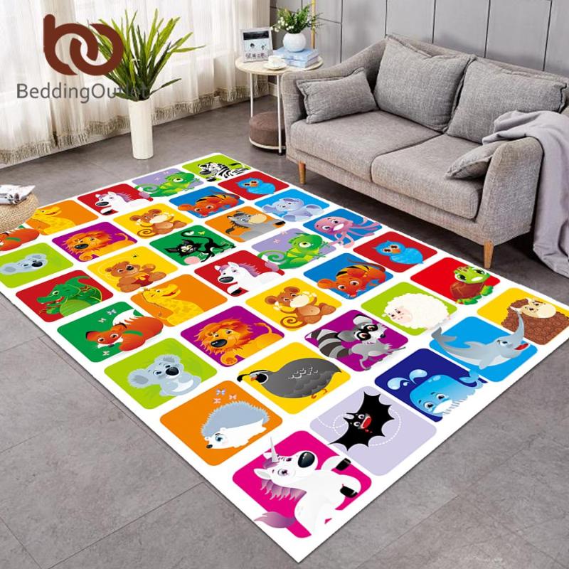 

BeddingOutlet Animal Alphabet Carpet Kids Room Educational Cartoon Kids Play Mat Funny Children Carpet Non-slip Bedroom Area Rug