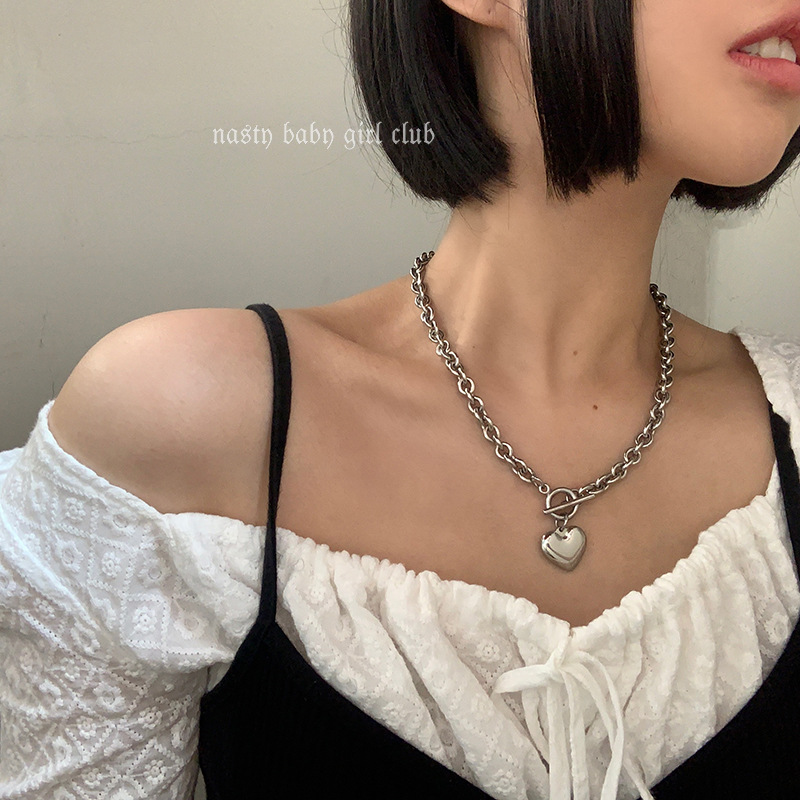 

100% Stainless Steel Heart Necklace For Women Igirl Metal Heart Toggle Choker Streetwear Punk Collar