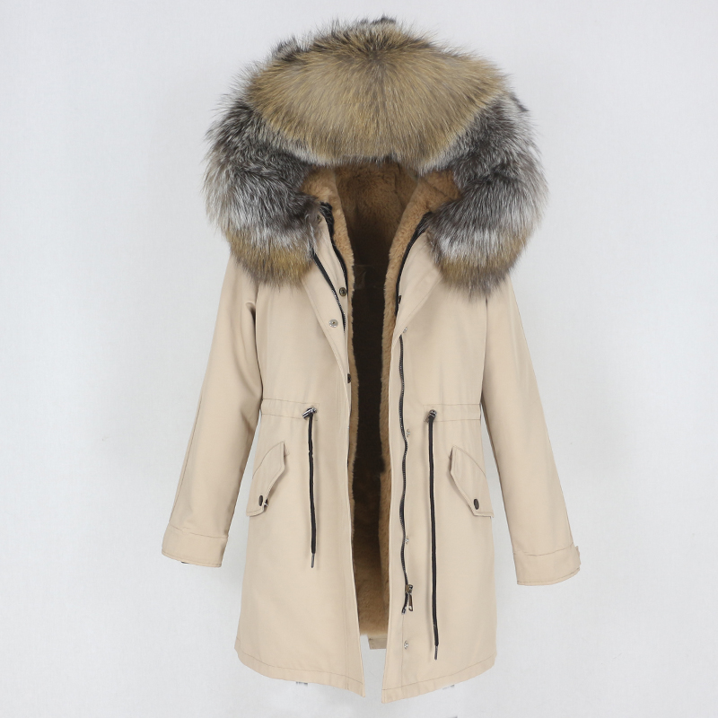 

OFTBUY 2020 New Waterproof Long Parka Winter Jacket Women Coat Real Natural Raccoon Fur Hood Outerwear Detachable Streetwear, Green natural