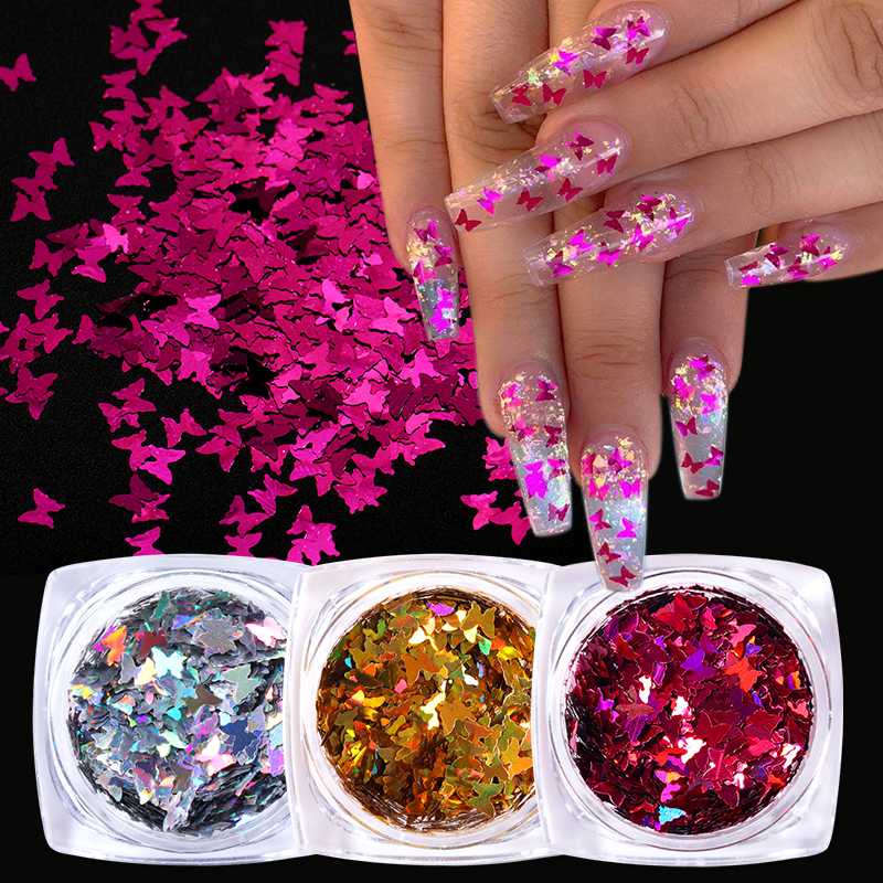 

Holographics Butterfly Nail Glitter Flakes 3D Sparkly Gold Foils Sequins Polish Manicuring Powder for Acrylic Decoration