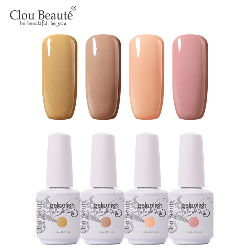 

Clou Beaute 15ml Semi Permanent Manicure UV Varnish Gel Polish Color Nude Pink Red White 4pcs Soak Off Gel Paint Nail Primer, 15mlzh03