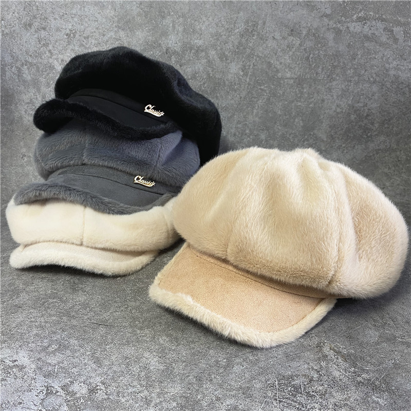 

arrivals timelimited designers foreign trade autumn and winter mink velvet octagonal hat net red celebrity inspired beret korean style, Khaki