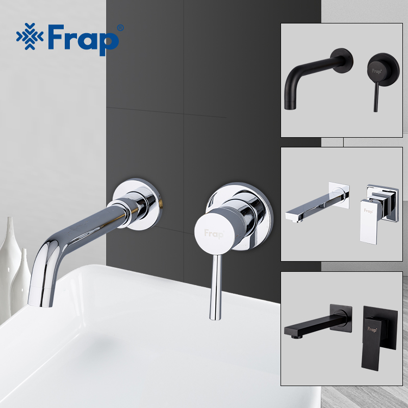 

FRAP Wall Mounted Basin Faucet Brass Single Handle Mixer Tap Hot & Cold Bathroom Water Bath MaBlack Faucet Sink Y10050/-1