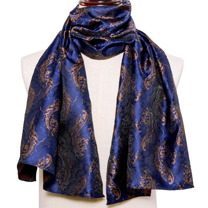 

New Fashion Men Scarf Blue Gold Jacquard Paisley 100% Silk Scarf Autumn Winter Casual Business Suit Shirt Shawl Barry.Wang
