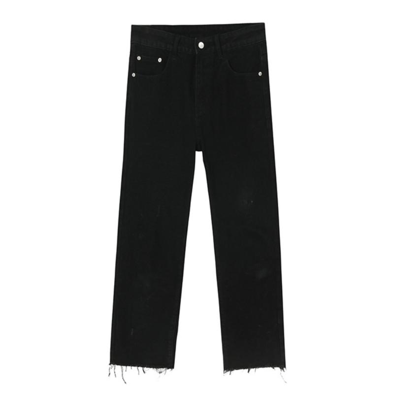 

Korean Version Black Fringed Jeans Pants Men Casual Skinny Ankle-length Trousers Streetwear Denim Pencil Stretch Slim Pantalon